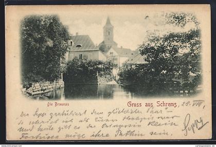 AK Schrems, Die Braunau, Ortspartie mit Kirche