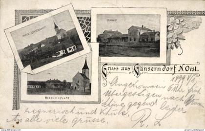 CPA Gänserndorf in Niederösterreich, Unter-Gänserndorf, Bahnhof, Kirchenplatz, Kirche