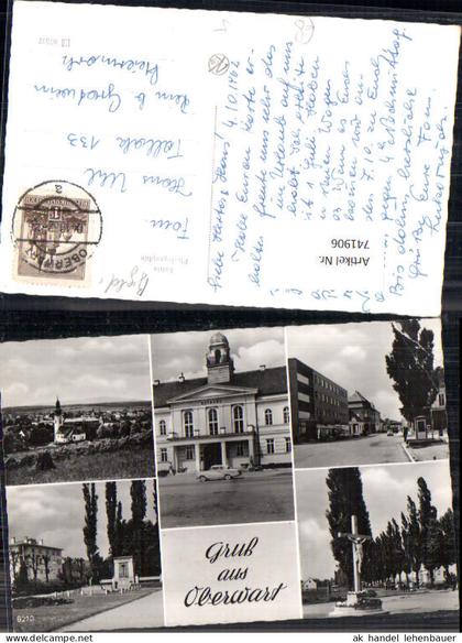 741906 Mehrbild Foto AK Oberwart Rathaus Kreuz Pfarrkirche Straßenpartie