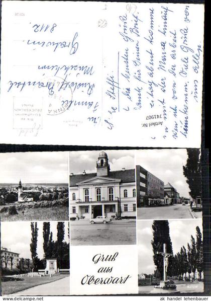 741907 Mehrbild Foto AK Oberwart Rathaus Kreuz Pfarrkirche Straßenpartie