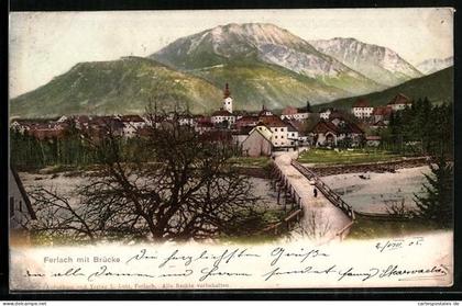 AK Ferlach, Ortsansicht mit Brücke