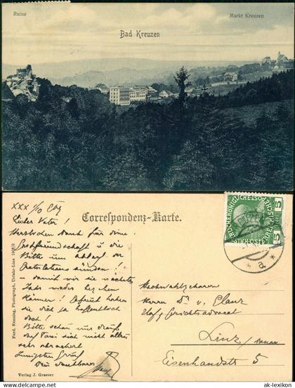 Ansichtskarte Bad Kreuzen b. Perg Ruine und Stadt 1910