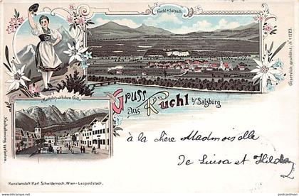 Österreich - KUCHL - Litho - Marktplatz mit hohem Göll - Kuchl am Salzbach