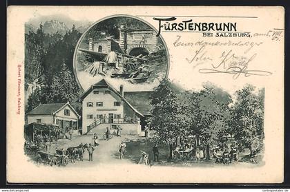 AK Grödig, Fürstenbrunn, Gasthaus, Brunnenleitung