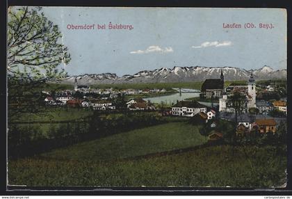 AK Oberndorf bei Salzburg, Ortsansicht an dem Grenzfluss zu Laufen in Oberbayern