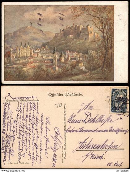 Ansichtskarte Salzburg Stadt Sommerabend Künstlerkarte 1920