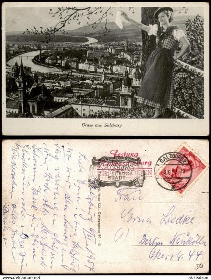 Ansichtskarte Salzburg Winkende Frau am Baum - Stadt 1967