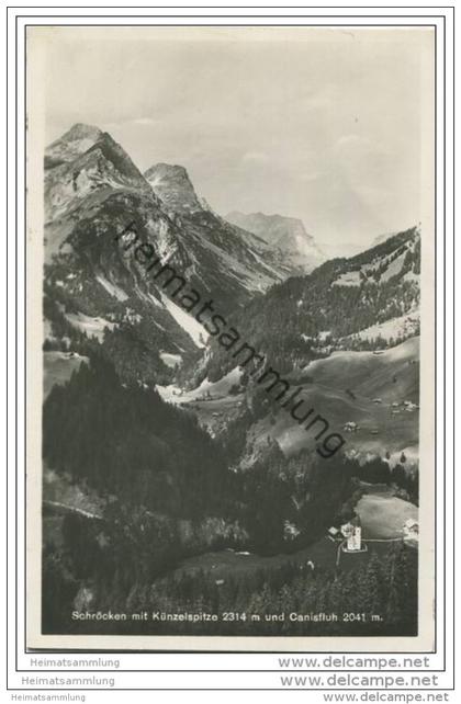 Schröcken mit Künzelspitze und Canisfluh - Foto-AK 20er Jahre