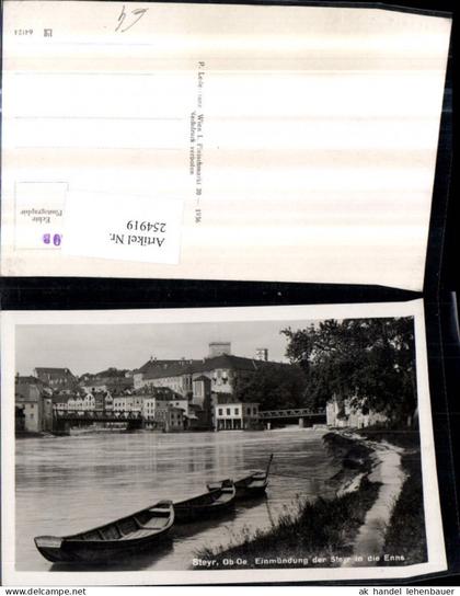 254919,Steyr an d. Enns Teilansicht Einmündung der Steyr in die Enns Brücke Ruderboote