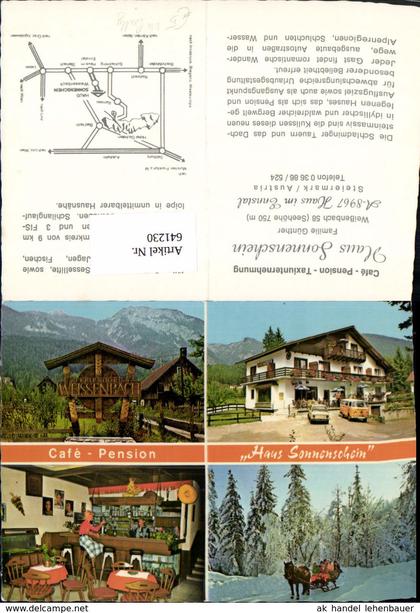 641230,Mehrbild Ak Haus im Ennstal Haus Sonnenschein Pferdeschlitten VW Bully