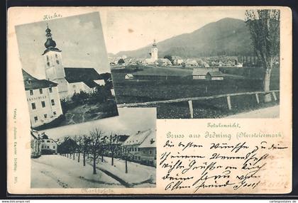 AK Irdning, Marktplatz, Kirche und Totalansicht