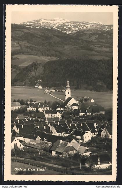 AK Obdach, Ortsansicht mit Bergblick