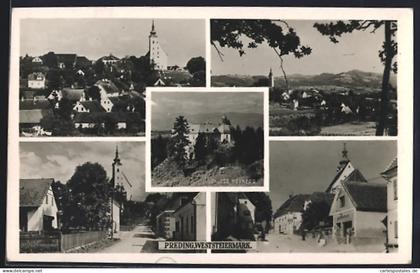 AK Preding, Schloss Hornegg, Strassenpartie an der Kirche, Ortsansicht