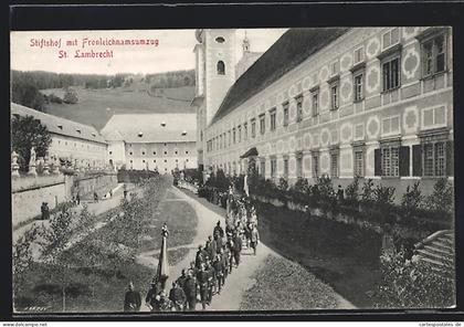 AK St. Lambrecht, Stiftshof mit Fronleichnamsumzug