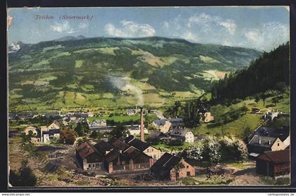 AK Trieben, Ortsansicht aus der Vogelschau mit Fabrik