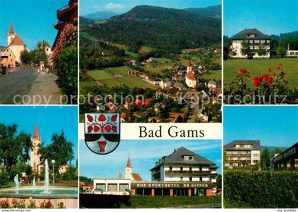 Bad Gams Teilansichten Kirche Springbrunnen Kurhotel Fliegeraufnahme