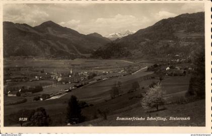 CPA Scheifling Steiermark, Berglandschaft, grünes Tal, kleine Ortschaft, schneebedeckte Berge