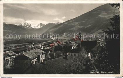 Selzthal Ortsansicht mit Kirche Alpenpanorama Eisenbahn