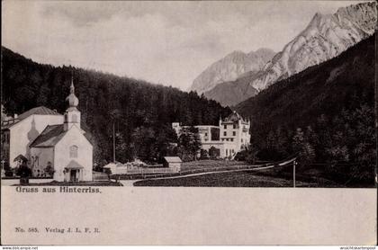 CPA Hinterriß Vomp in Tirol, Blick auf den Ort, Kirche, Berge