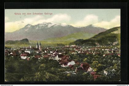 AK Götzis, Totalansicht mit dem Schweizer Gebirge