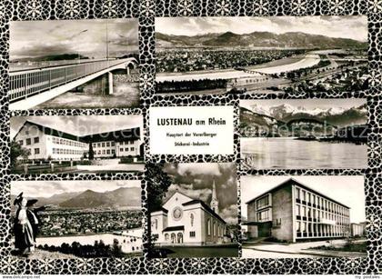 Lustenau Rhein Bruecke Landschaftspanorama Alpen Stickerei Industrie