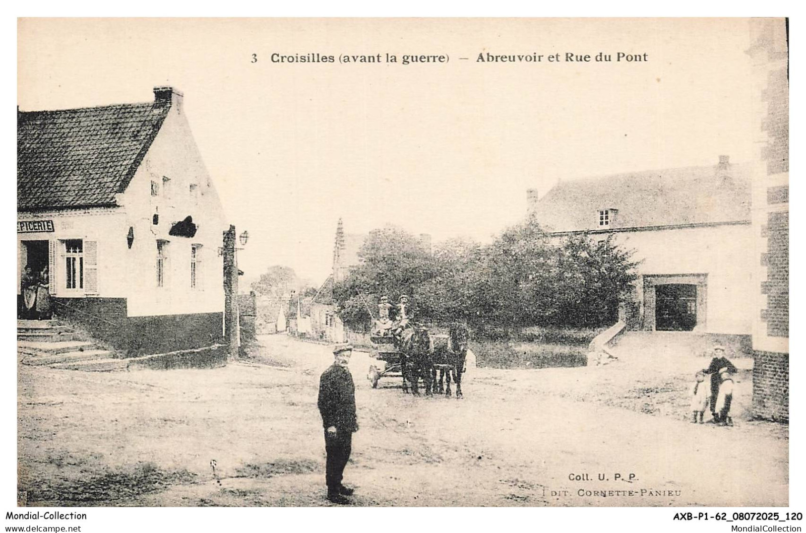 AXBP1-0061-62 - CROISILLES - Abreuvoir et rue du pont