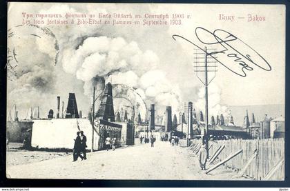 cpa d' Asie Azerbaïjan Baky Bakou - les trois fontaines à Bibi Eïbat en fammes en Septembre 1903  LIL10