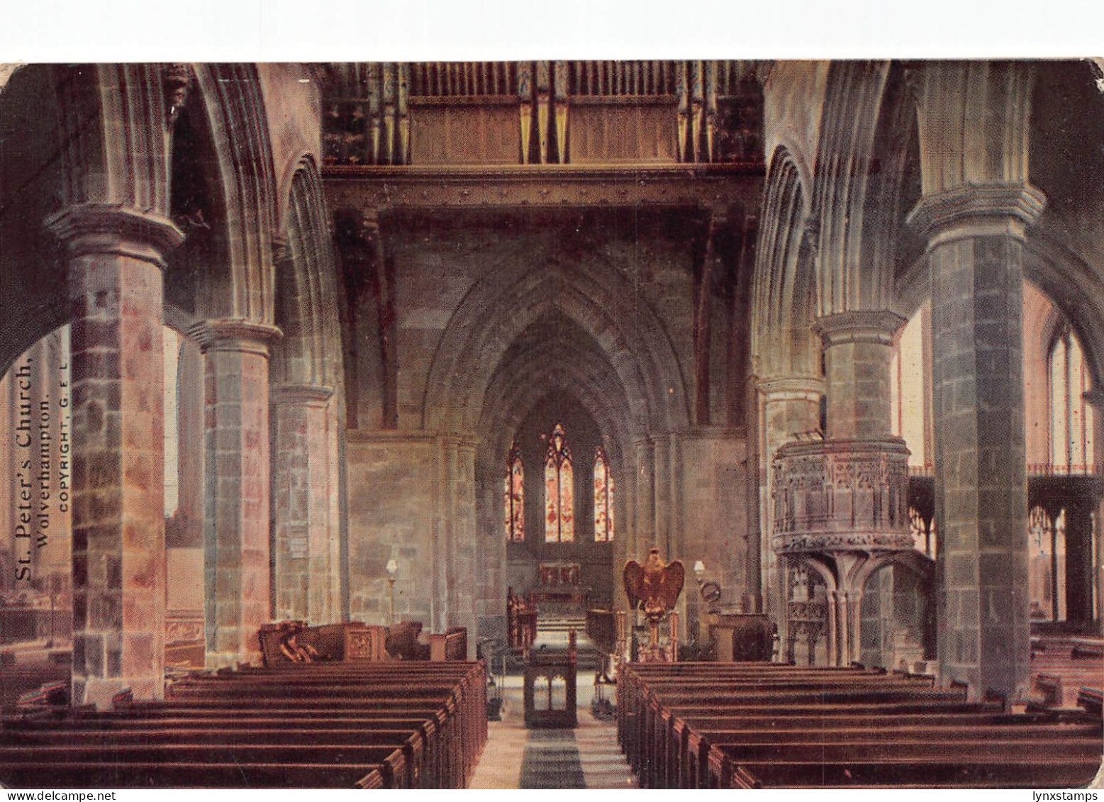 B141 England 1913 St Peter's Church interior Wolverhampton vintage postcard
