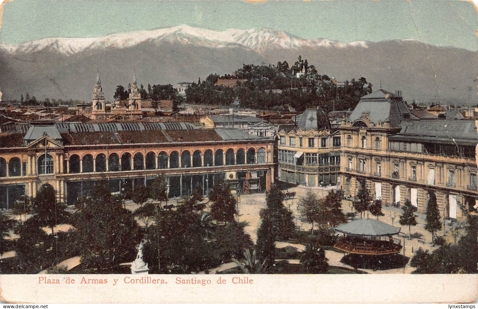 B200 Chile 1913 Santiago de Chile Plaza de Armas y Cordillera postcard