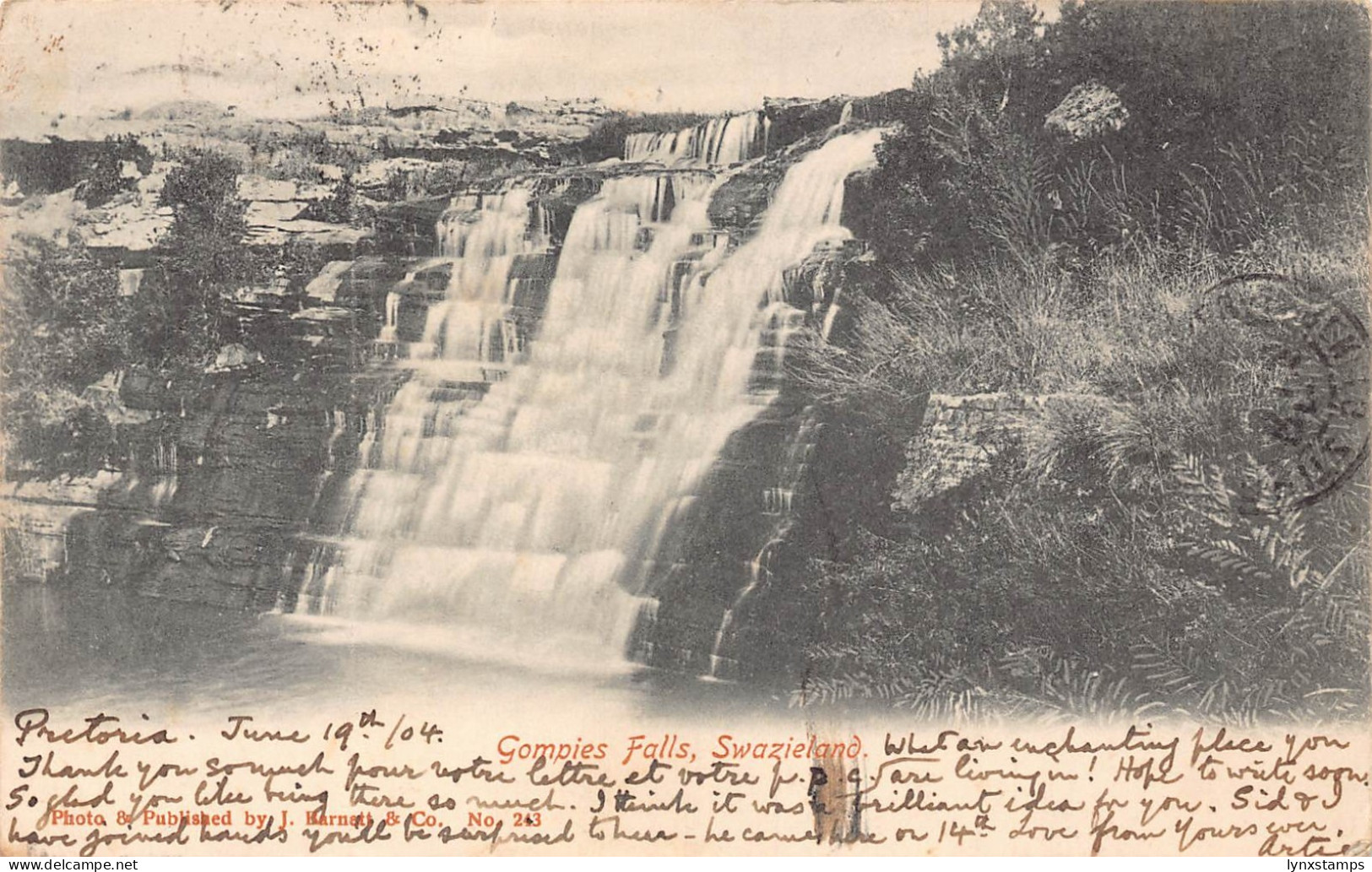 B218 eSwatini Swaziland 1904 Gompies Falls vintage postcard