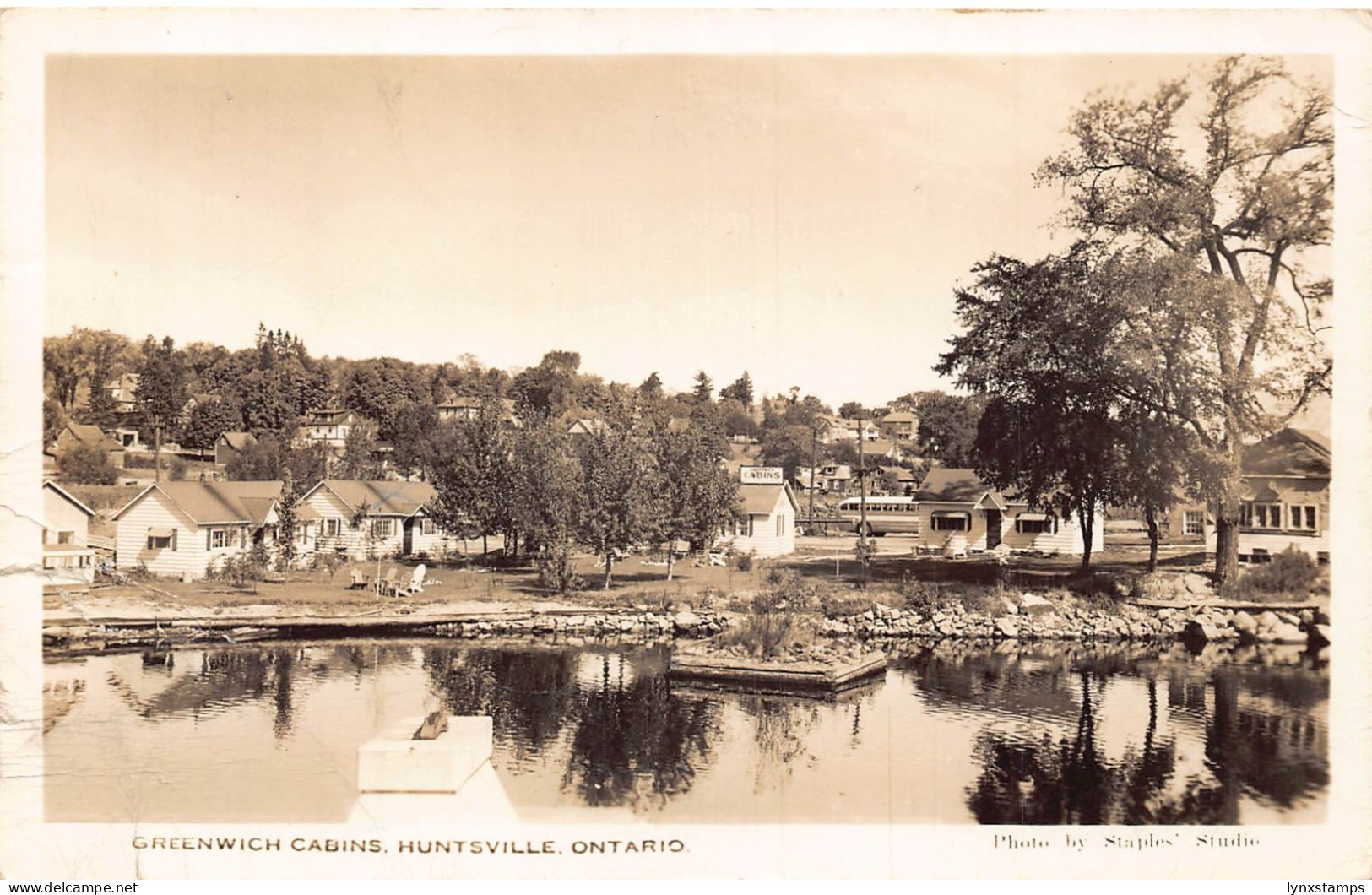 B219 Canada Greenwich Cabins Huntsville Ontario 1951 RPPC vintage postcard