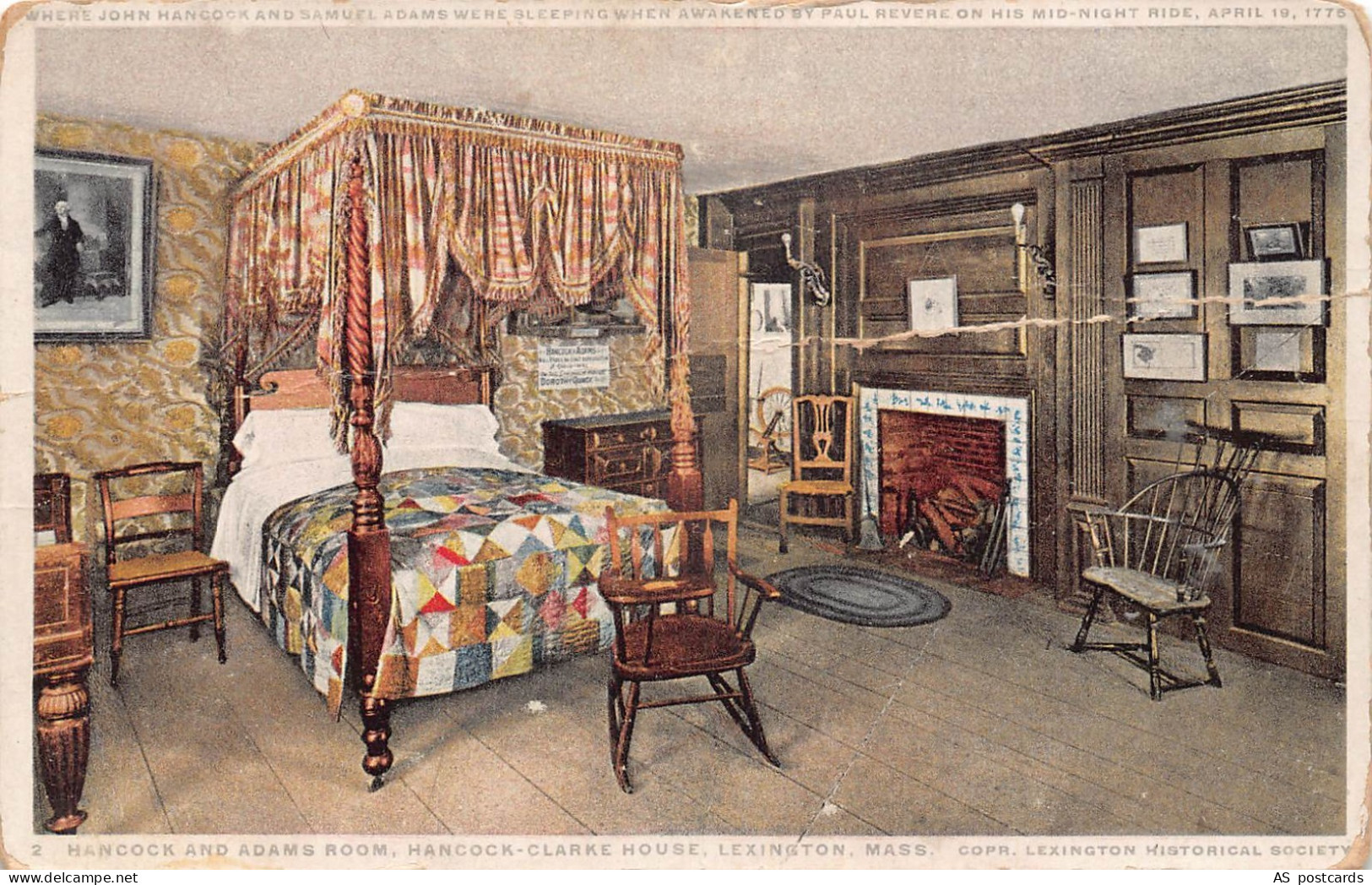 B310 US Hancock and Adams Room Clarke House Lexington Massachusetts postcard