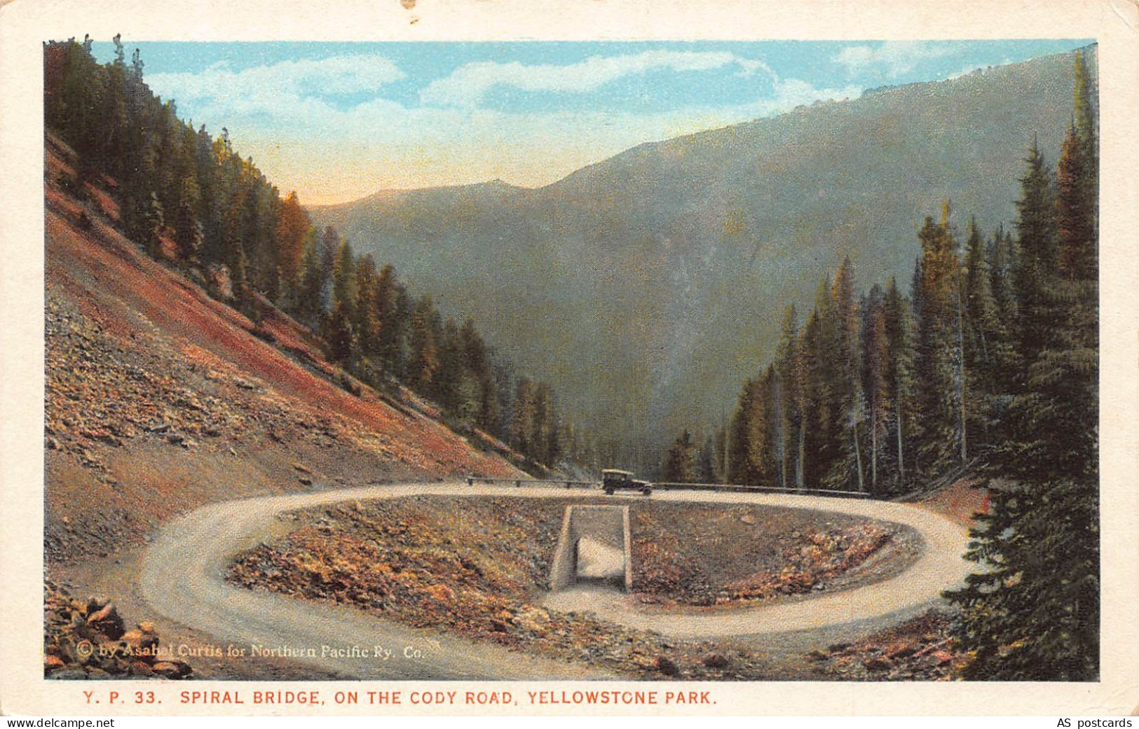 B315 US Spiral Bridge On the Cody Road Yellowstone Park vintage postcard