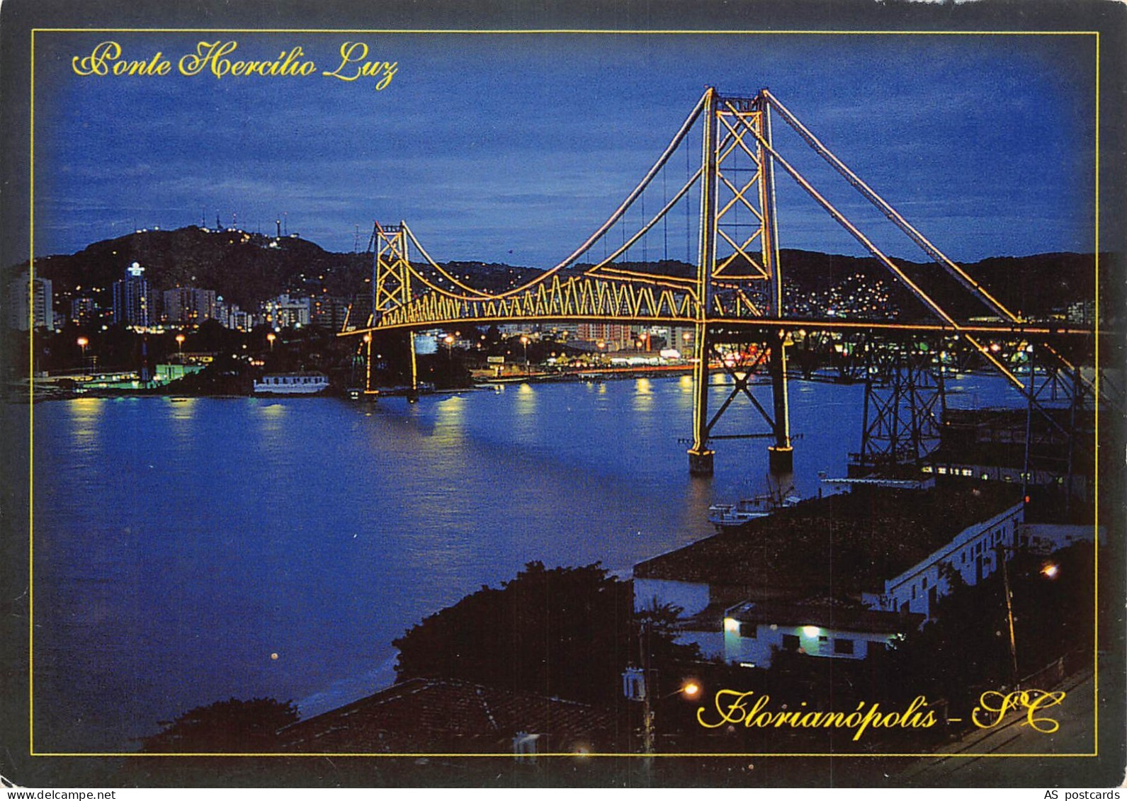 B318 Brazil 1973 Florianopolis Hercilio Luz bridge vintage postcard