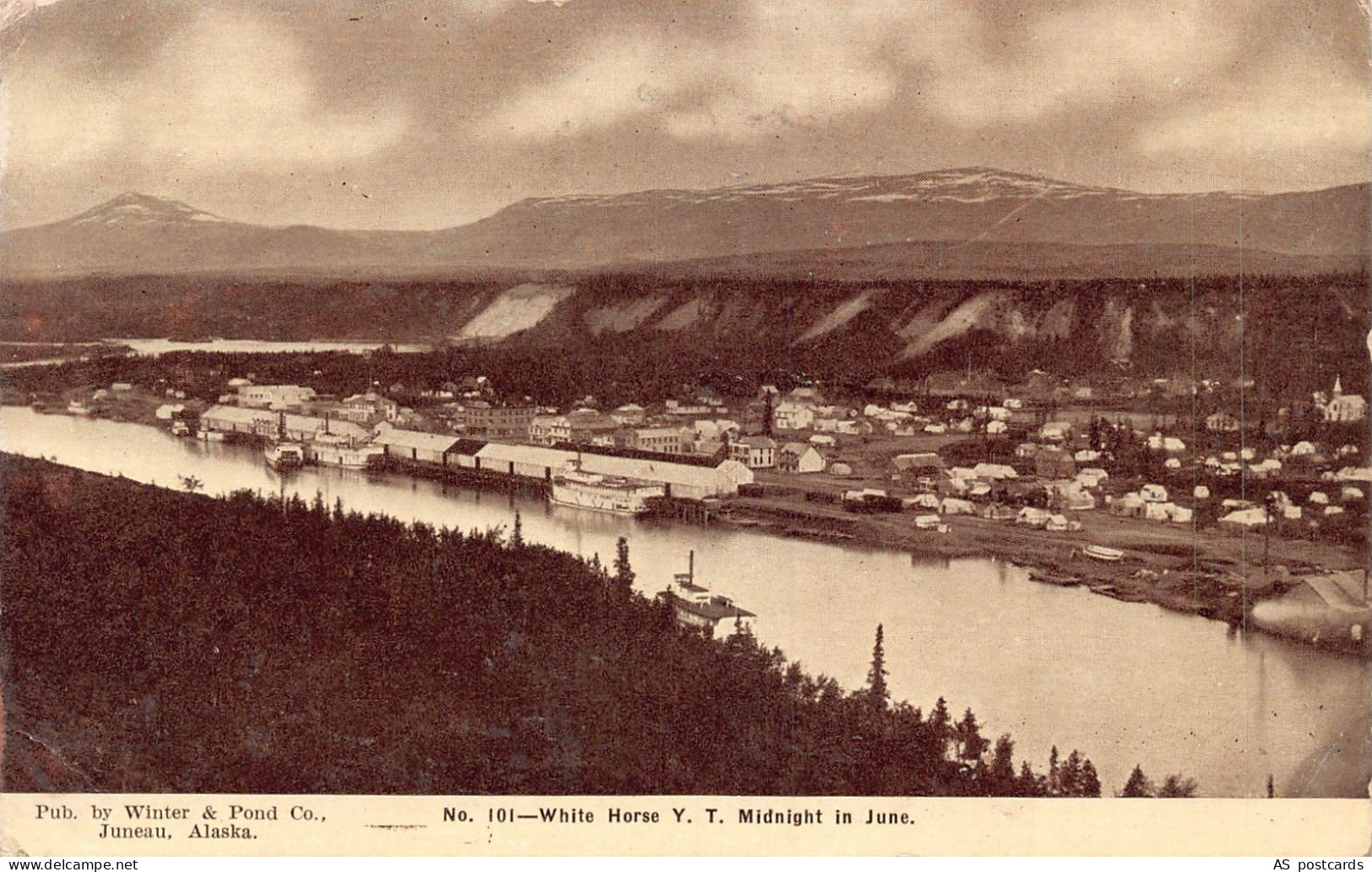 B355 Canada Whitehorse Yukon Territory Midnight in June vintage postcard