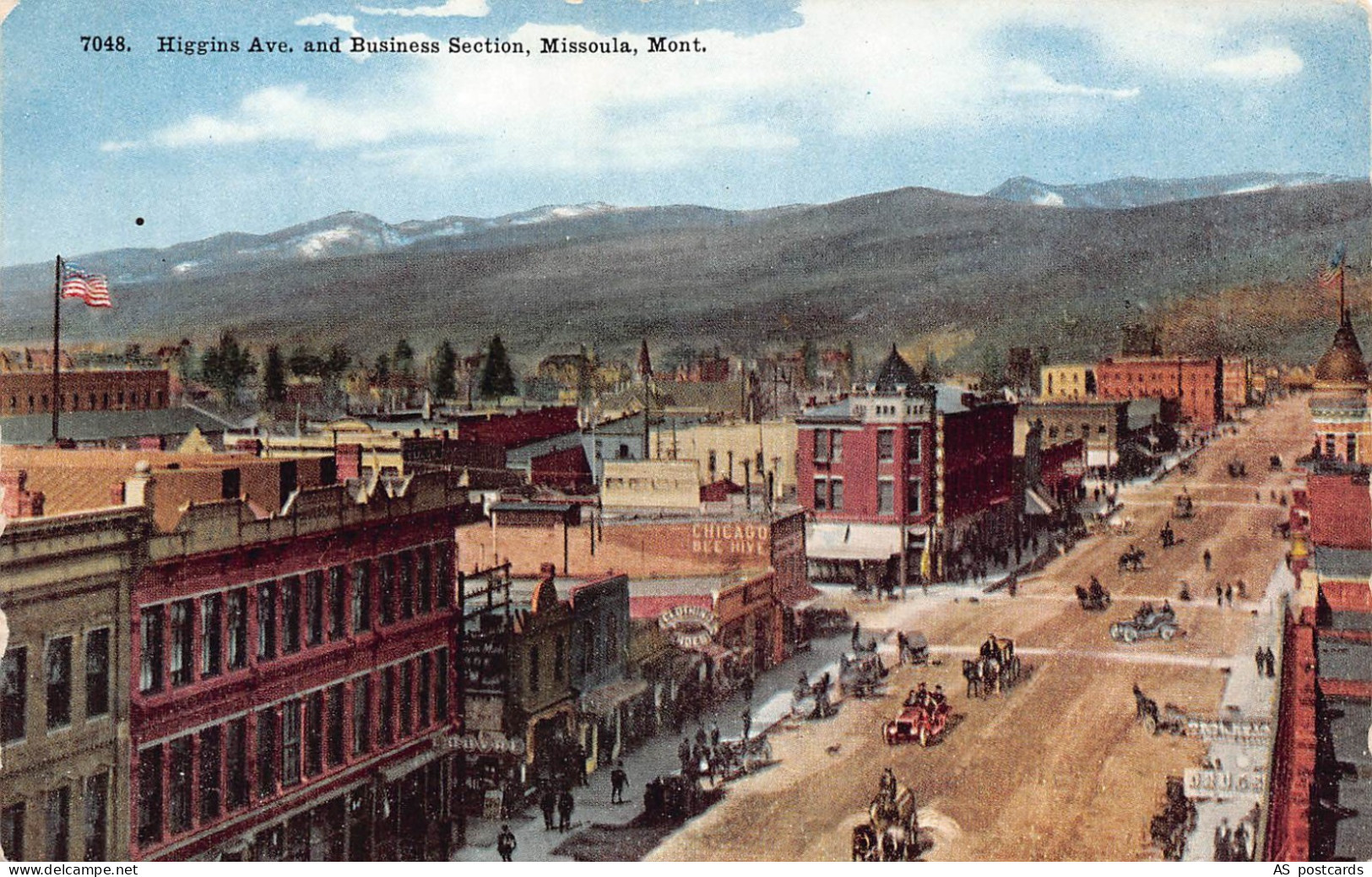 B355 US Higgins Ave and Business Section Missoula Montana postcard
