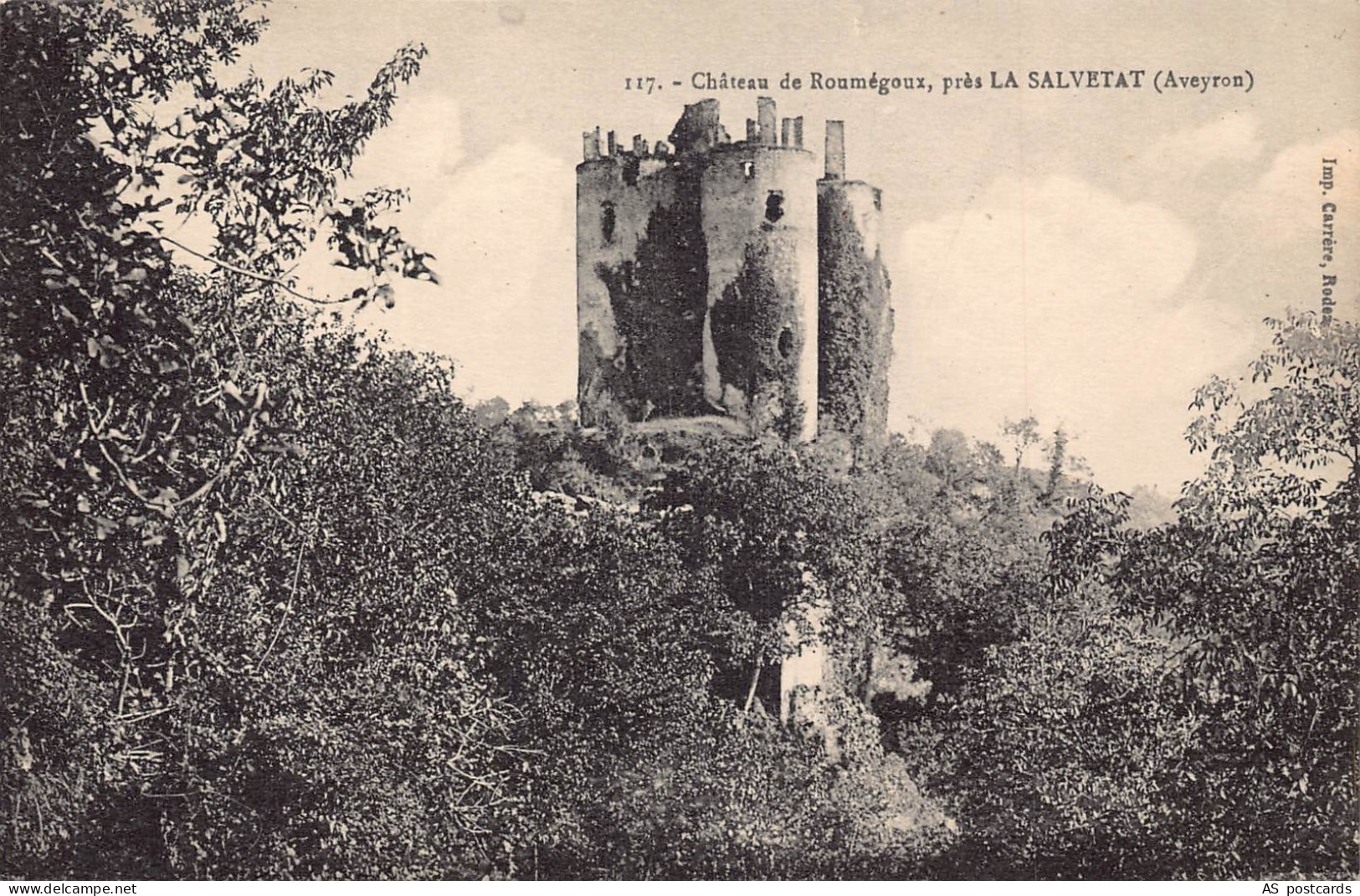 B477 France Chateau de Roumegoux pres La Salvetat Castle vintage postcard