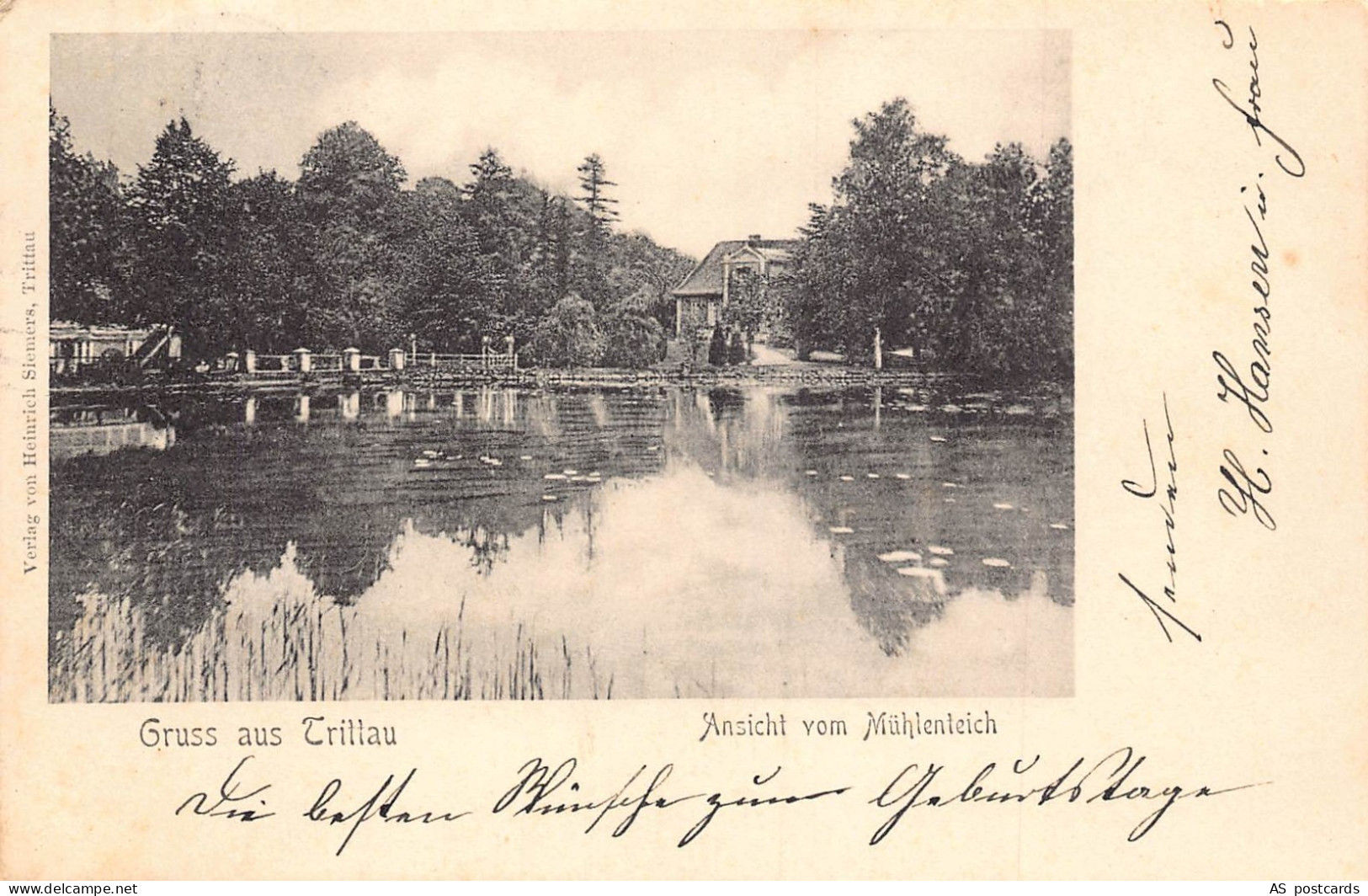 B499 Germany 1904 Gruss aus Trittau Ansicht vom Muehlenteich vintage postcard