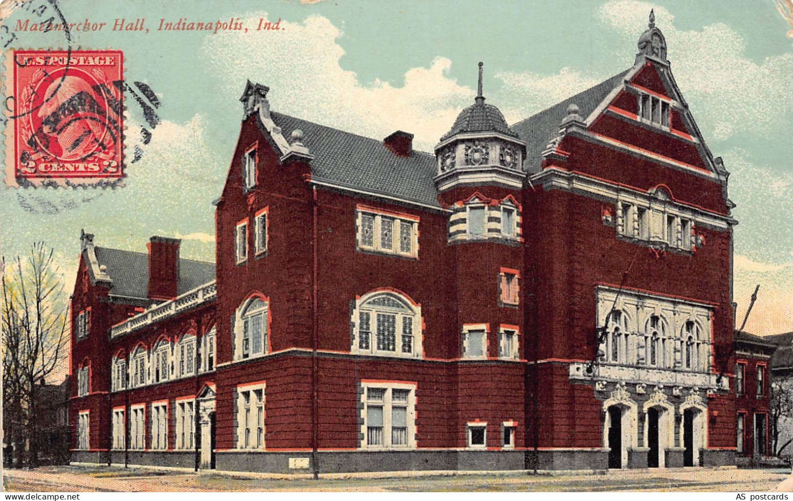 B515 US Indianapolis Maennerchor Hall Indiana vintage postcard