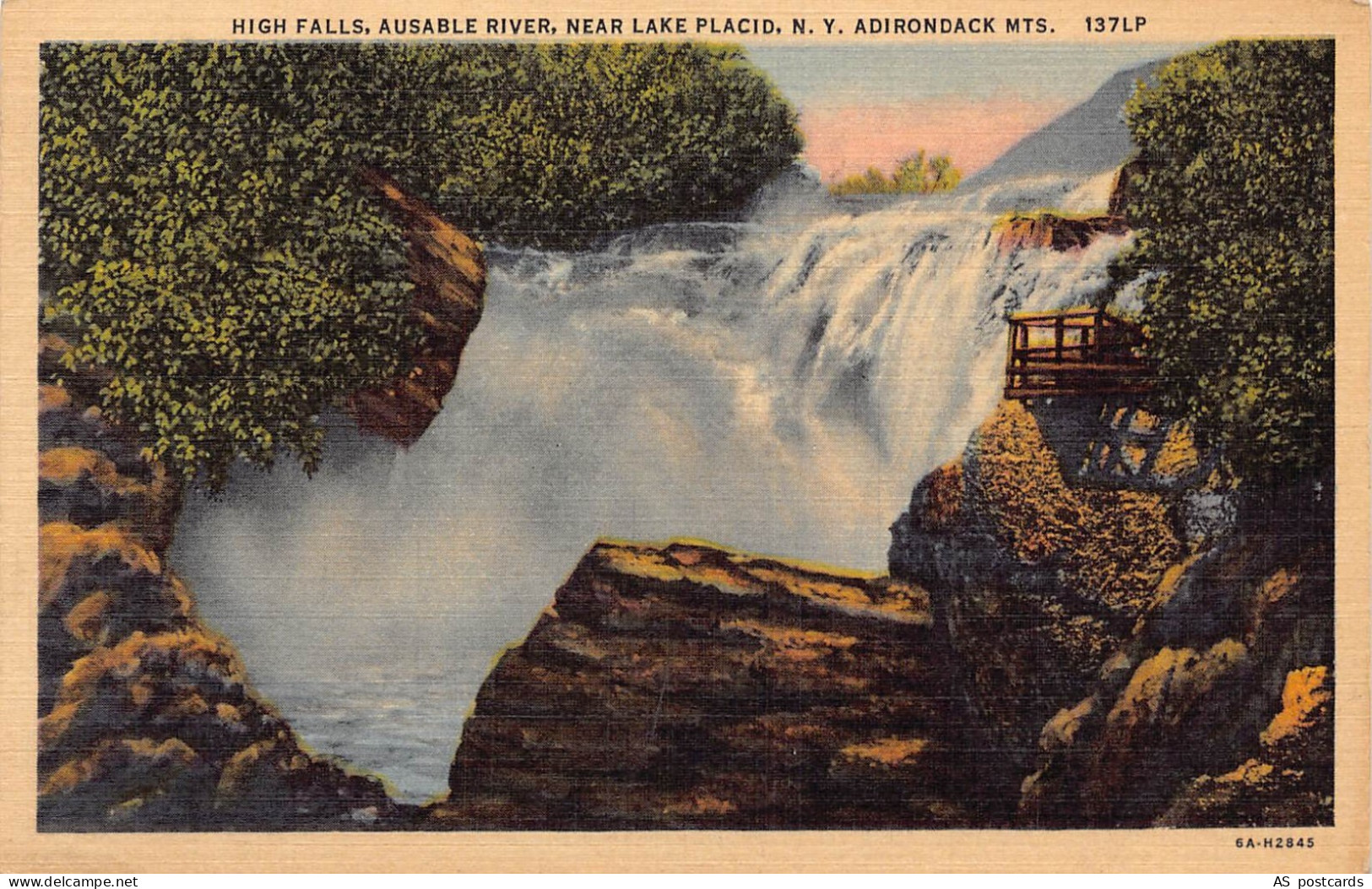 B516 US High Falls Ausable River New York Adirondack Mountains vintage postcard