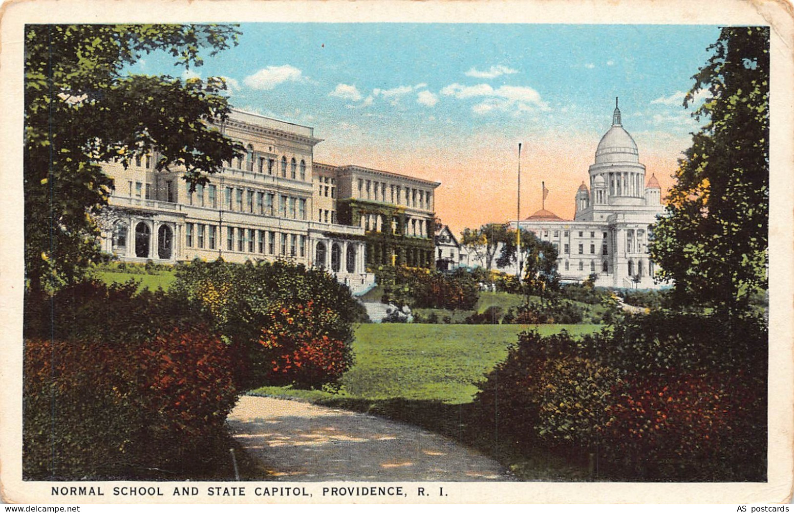 B518 US Normal School and State Capitol Providence Rhode Island vintage postcard