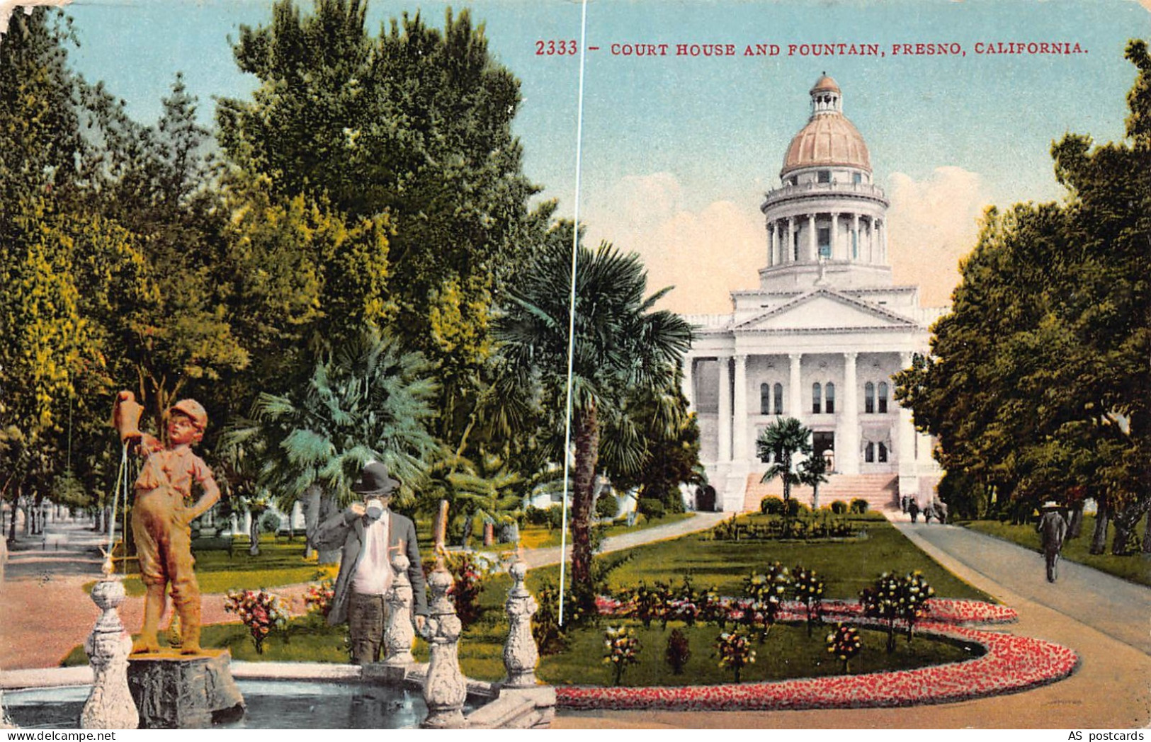 B519 US Court House and Fountain Fresno California vintage postcard