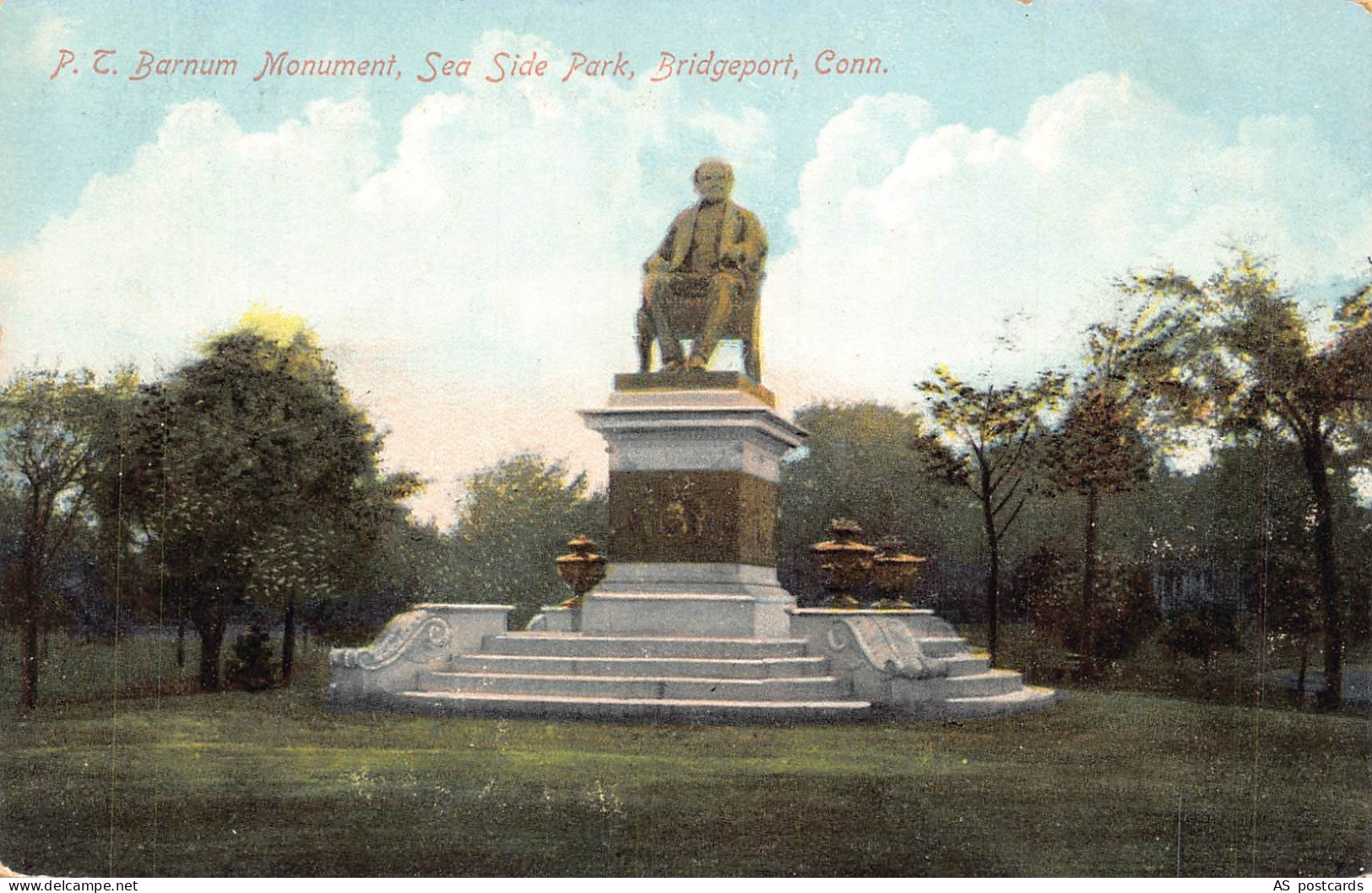 B520 US Barnum Monument Sea Side Park Bridgeport Connecticut postcard