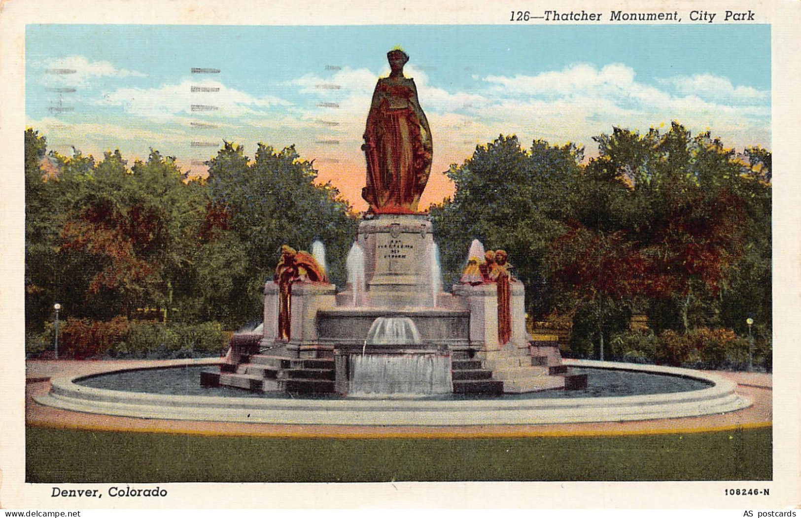 B521 US 1950 Thatcher Monument City Park Denver Colorado postcard