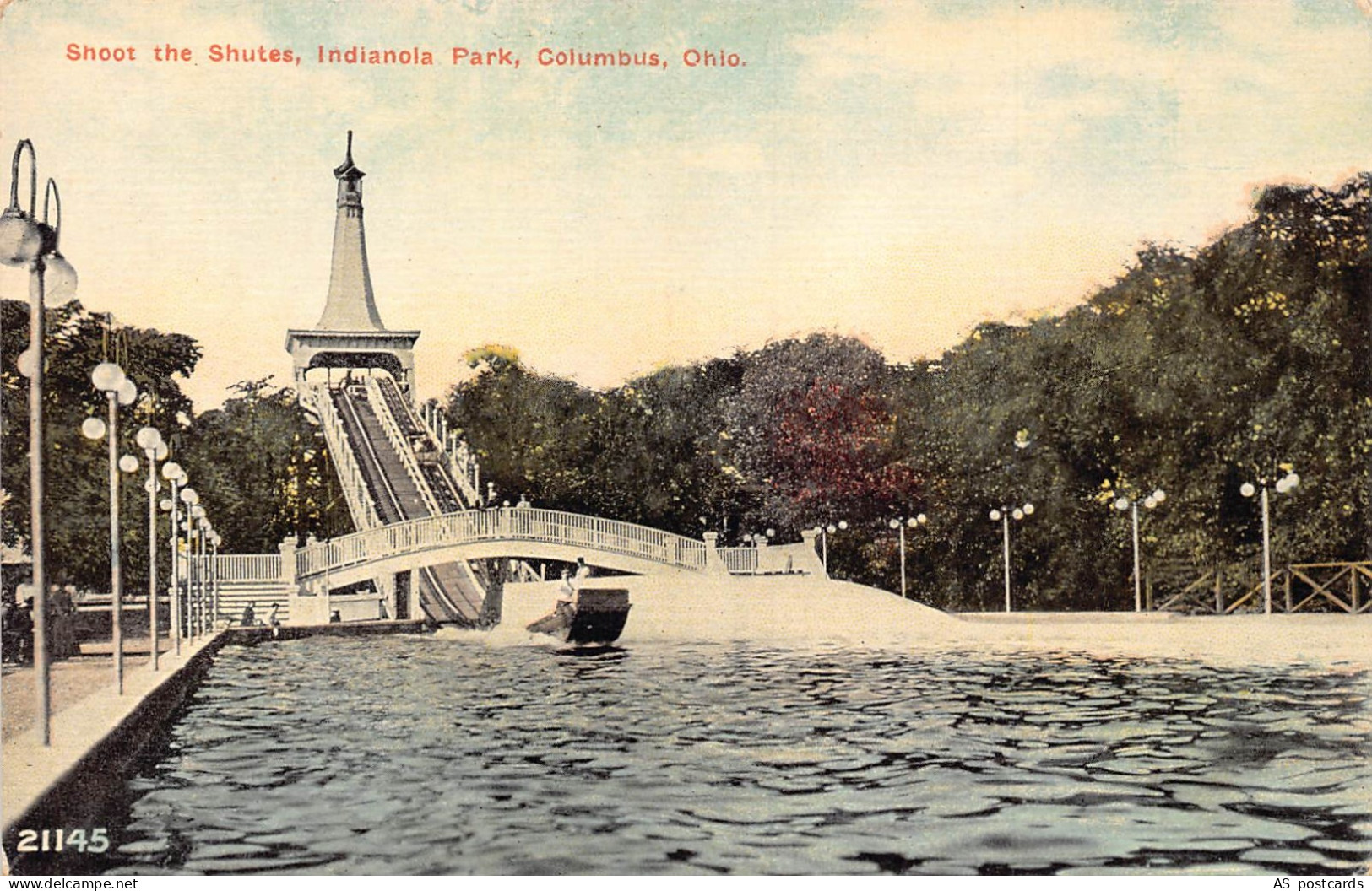 B521 US Shoot the Shutes Indianola Park Columbus Ohio vintage postcard