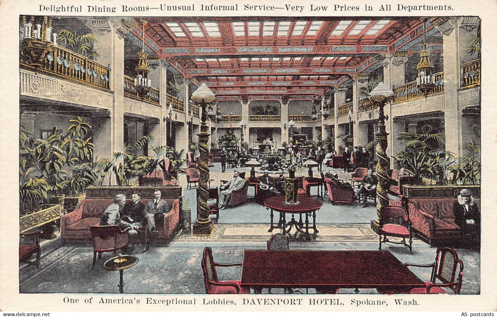 B524 US Lobby Davenport Hotel Spokane Washington vintage postcard