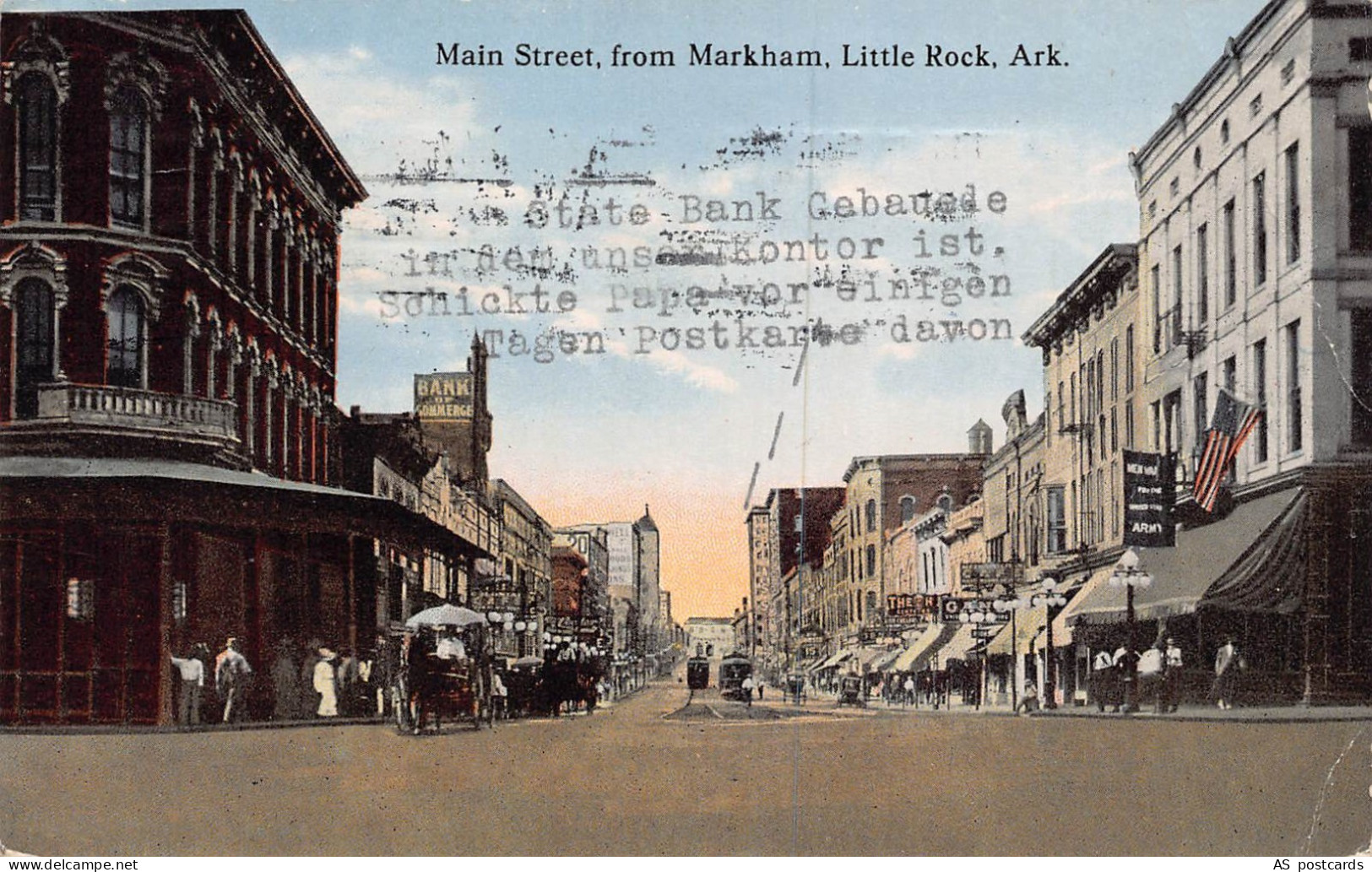 B524 US Main Street from Markham Little Rock Arkansas Bank vintage postcard