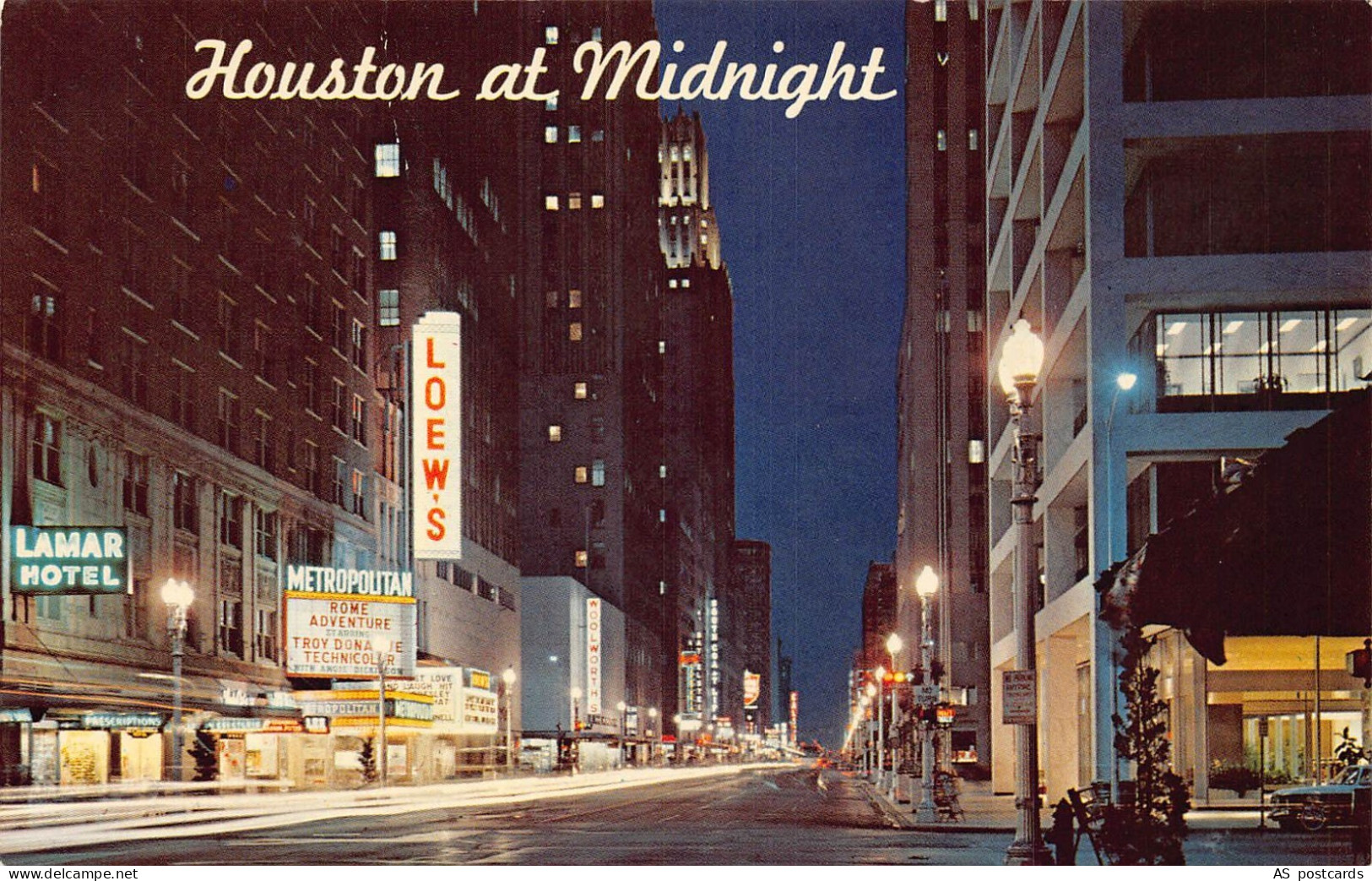 B542 US Houston at Midnight Lamar Hotel Loew's Texas postcard