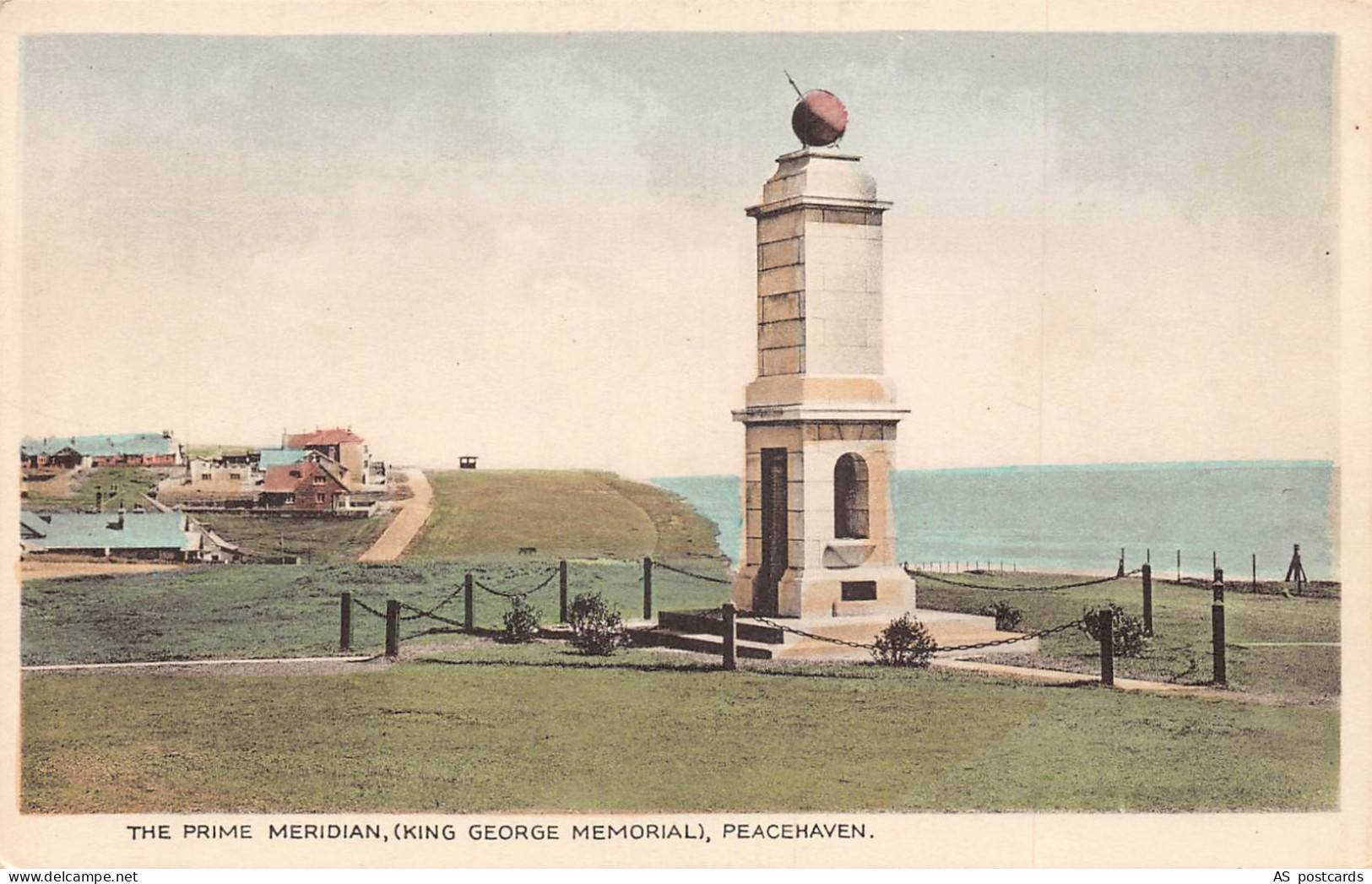 B578 England Peacehaven Prime Meridian King George Memorial vintage postcard