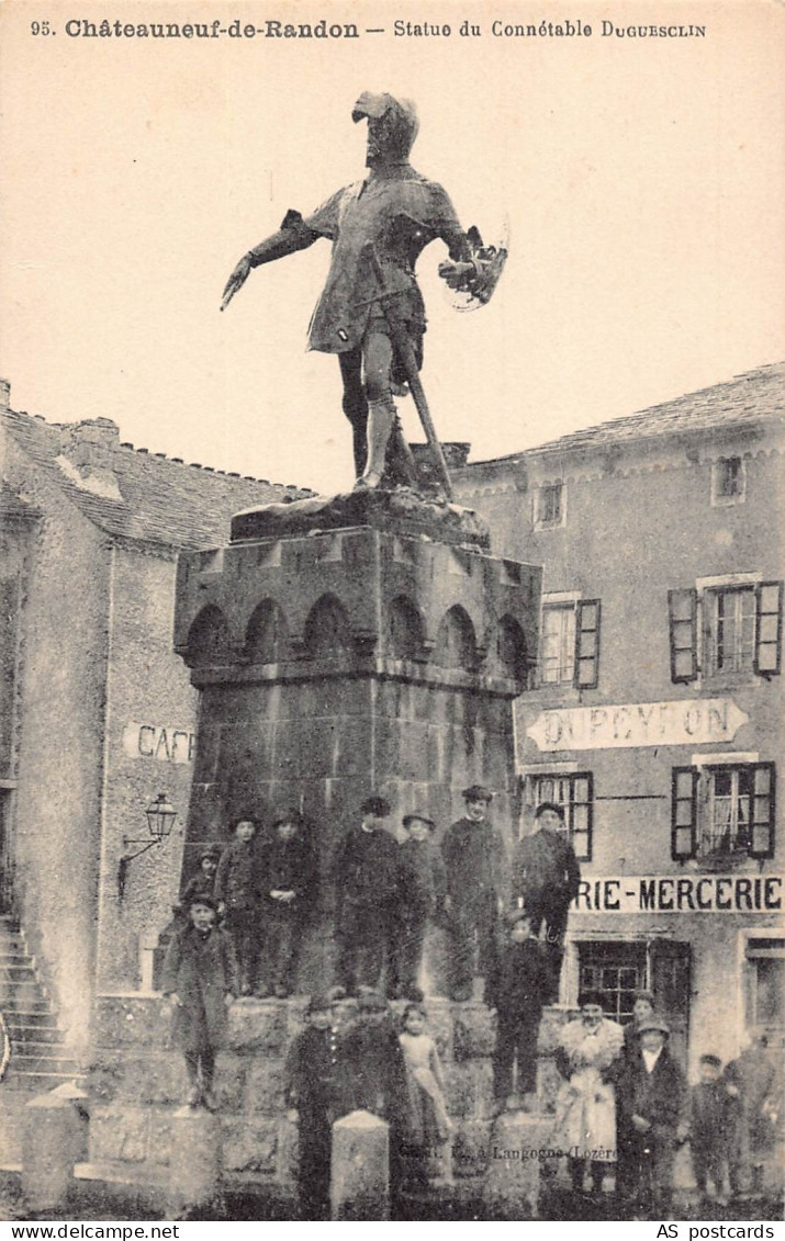 B599 France Chateauneuf de Randon Statue du Connetable Mercerie Cafe postcard